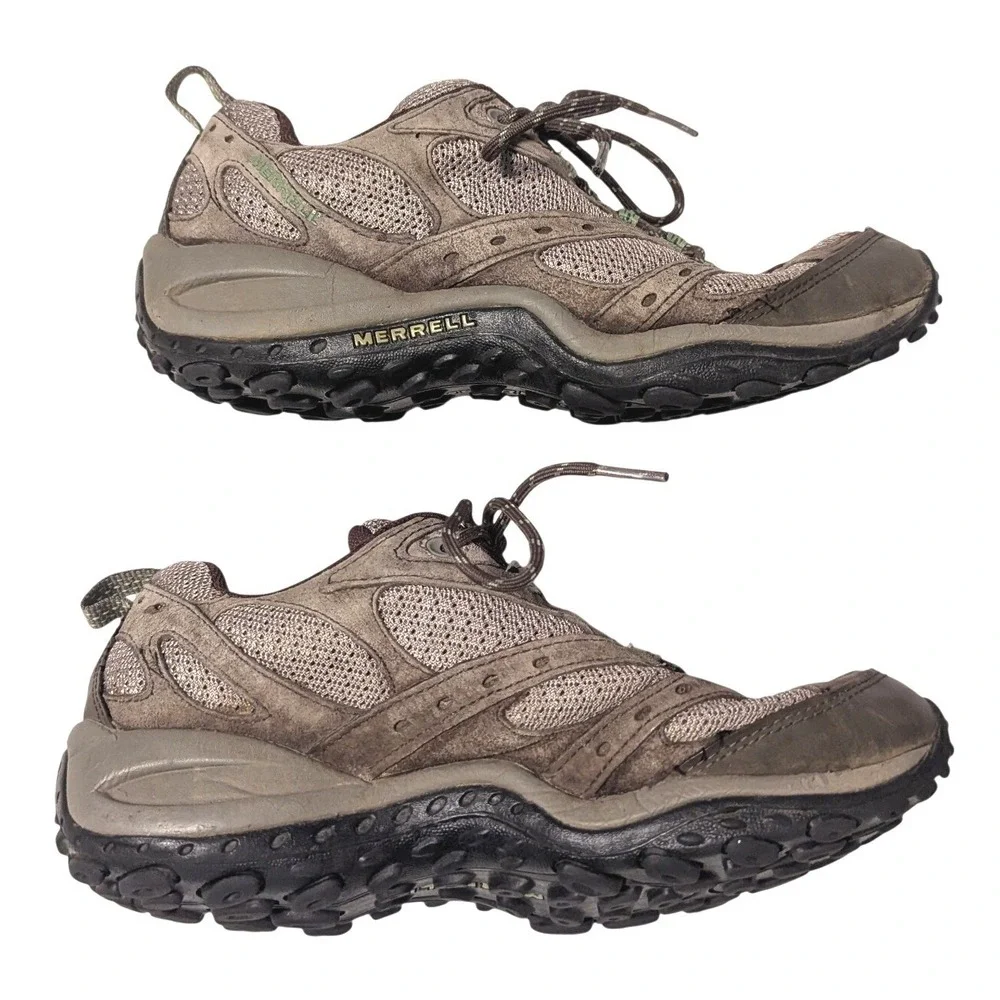 Merrell Women's 7 Hiking Shoes Pig Skin Continental Boulder Brown Low Top